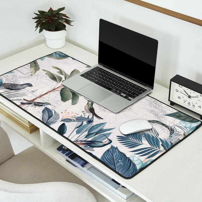 Tropical Birds Paradise Vintage Botanical Illustration Desk Mat Gallery Image 2