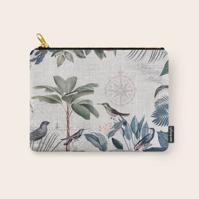 Tropical Birds Paradise Vintage Botanical Illustration Carry All Pouch Gallery Image 1