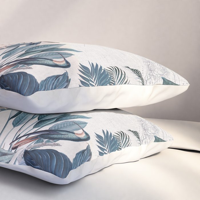 Tropical Birds Paradise Vintage Botanical Illustration Pillow Sham Gallery Image 3