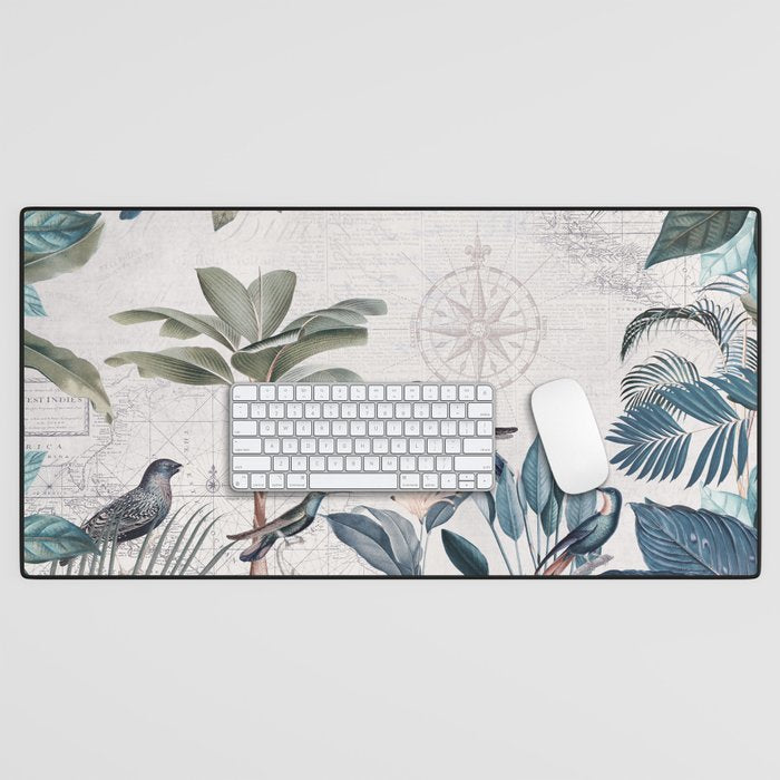 Tropical Birds Paradise Vintage Botanical Illustration Desk Mat Gallery Image 1
