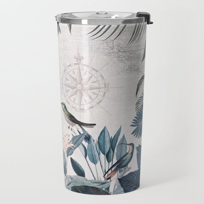 Tropical Birds Paradise Vintage Botanical Illustration Travel Mug Gallery Image 2