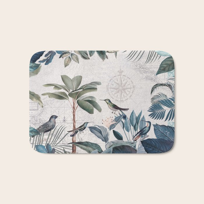 Tropical Birds Paradise Vintage Botanical Illustration Bath Mat Gallery Image 1