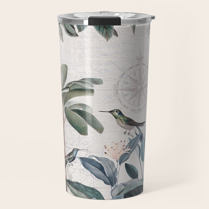 Tropical Birds Paradise Vintage Botanical Illustration Travel Mug Gallery Image 1