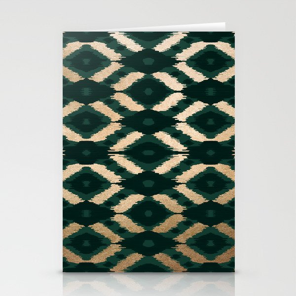 Bohemian Gold Forest Green Ikat Pattern Stationery Card Gallery Image 2