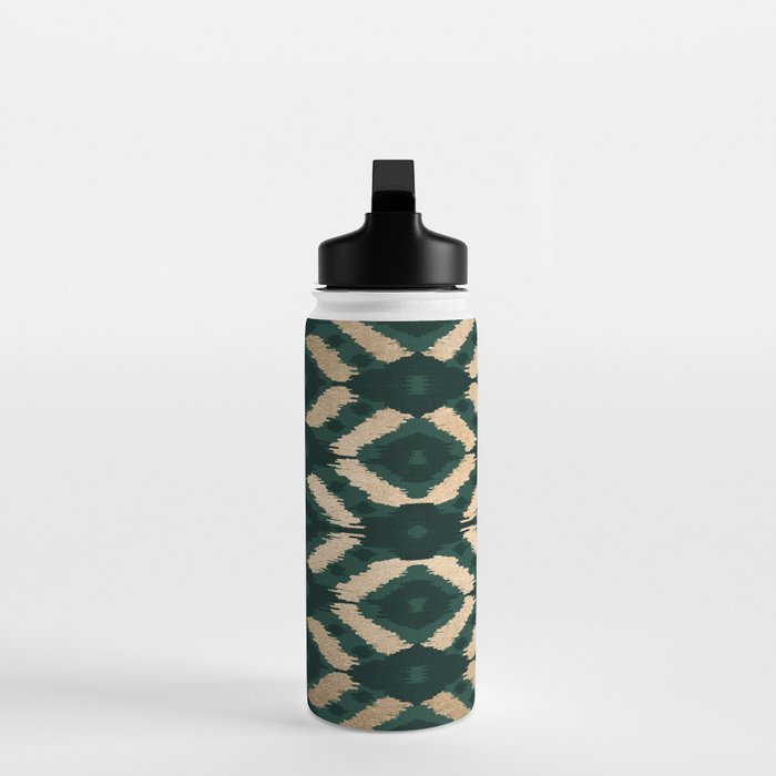 Bohemian Gold Forest Green Ikat Pattern Water Bottle Gallery Image 3