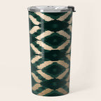 Bohemian Gold Forest Green Ikat Pattern Travel Mug Gallery Image 2
