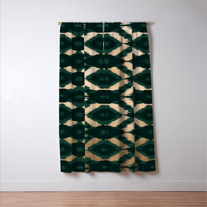Bohemian Gold Forest Green Ikat Pattern Window Curtain Gallery Image 3
