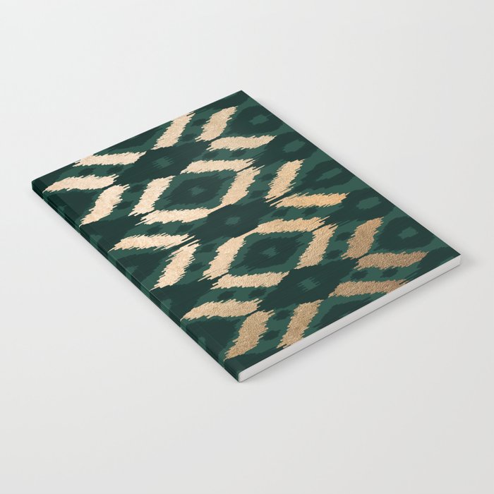 Bohemian Gold Forest Green Ikat Pattern Notebook Gallery Image 2