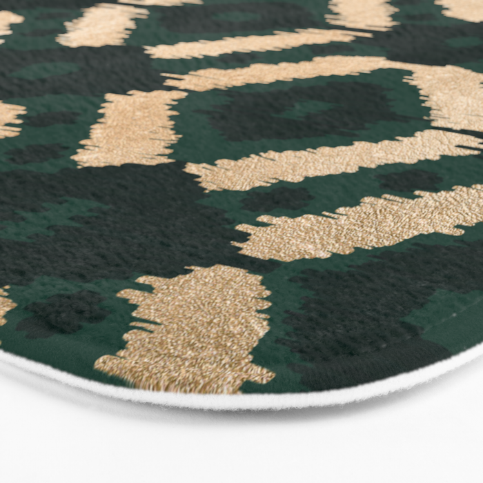 Bohemian Gold Forest Green Ikat Pattern Bath Mat Gallery Image 3