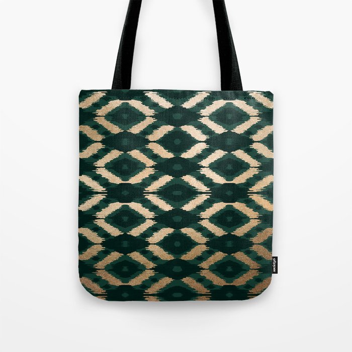 Bohemian Gold Forest Green Ikat Pattern Tote Bag Gallery Image 1