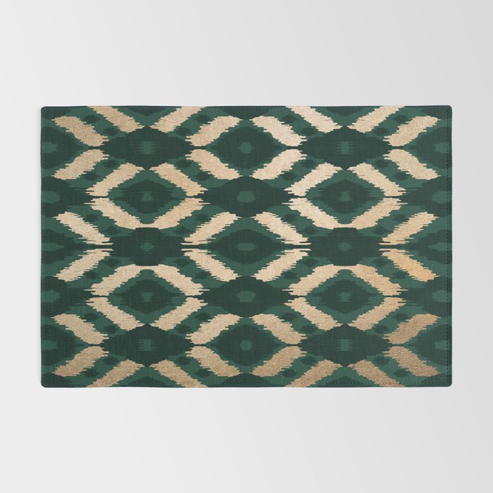 Bohemian Gold Forest Green Ikat Pattern Rug Gallery Image 2