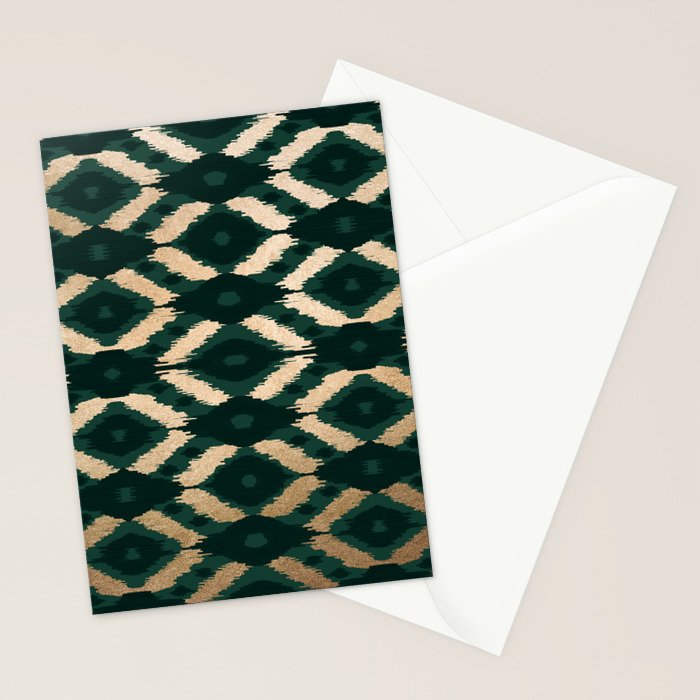 Bohemian Gold Forest Green Ikat Pattern Stationery Card Gallery Image 2