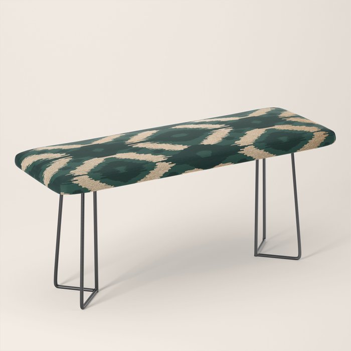 Bohemian Gold Forest Green Ikat Pattern Bench Gallery Image 1
