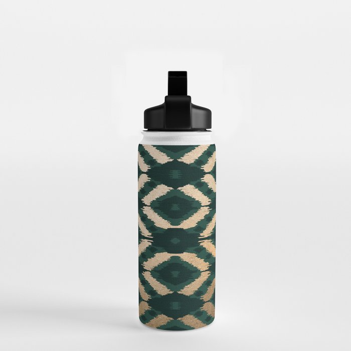 Bohemian Gold Forest Green Ikat Pattern Water Bottle Gallery Image 2
