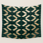 Bohemian Gold Forest Green Ikat Pattern Wall Tapestry Gallery Image 4