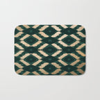 Bohemian Gold Forest Green Ikat Pattern Bath Mat Gallery Image 1