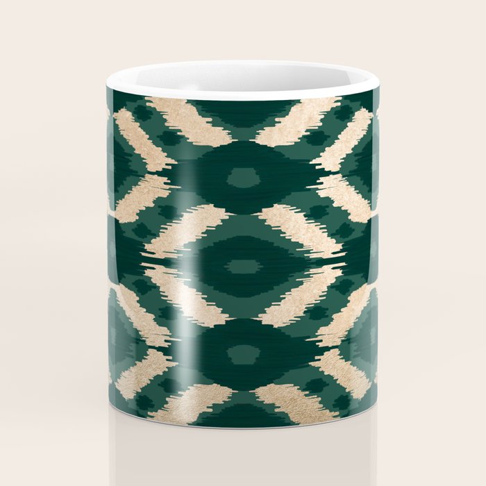 Bohemian Gold Forest Green Ikat Pattern Coffee Mug Gallery Image 4