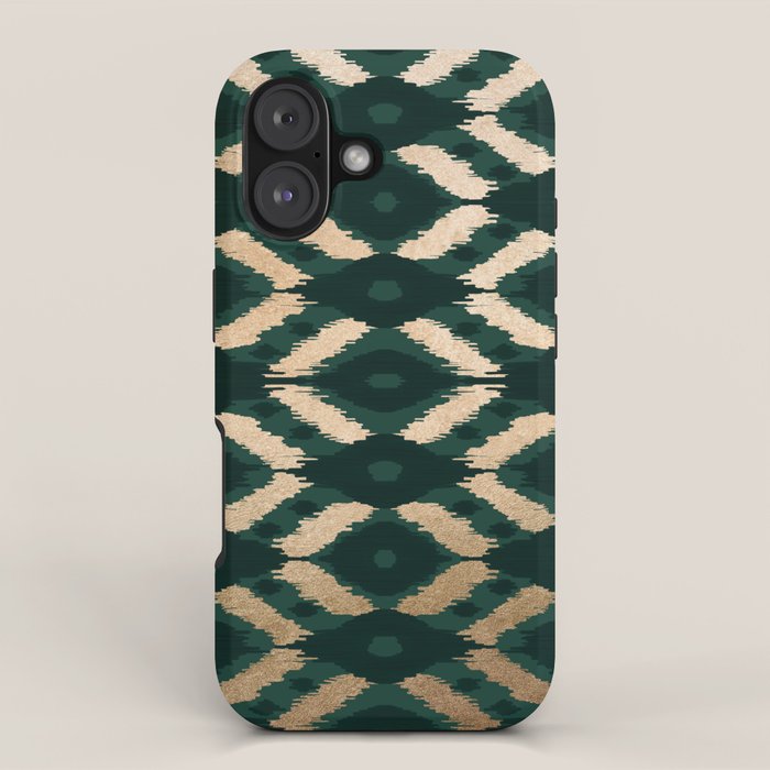 Bohemian Gold Forest Green Ikat Pattern iPhone Case Gallery Image 1