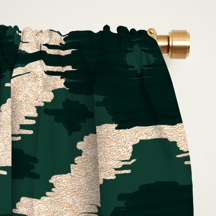 Bohemian Gold Forest Green Ikat Pattern Window Curtain Gallery Image 2