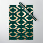Bohemian Gold Forest Green Ikat Pattern Wrapping Paper Gallery Image 1