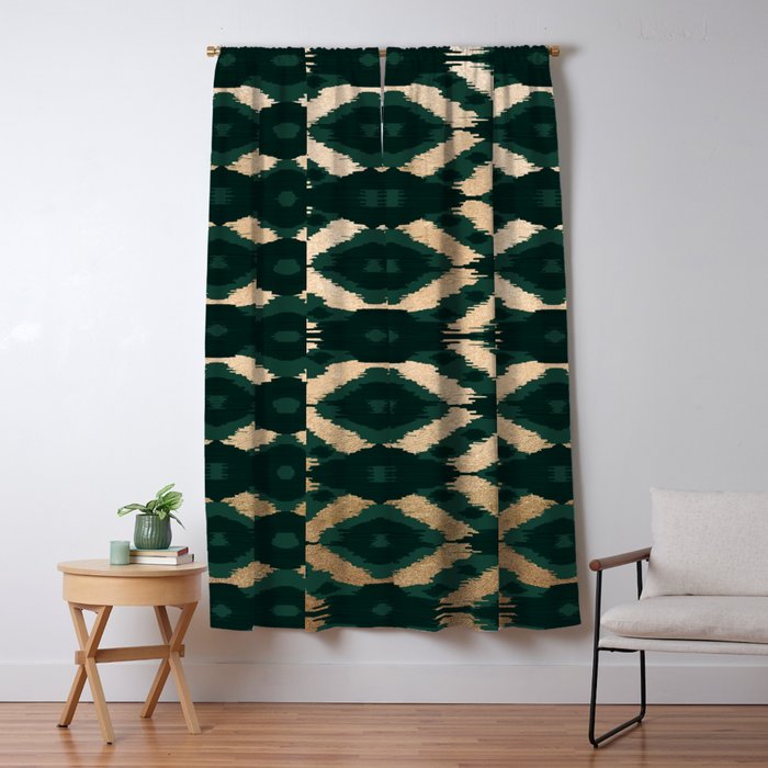 Bohemian Gold Forest Green Ikat Pattern Window Curtain Gallery Image 5