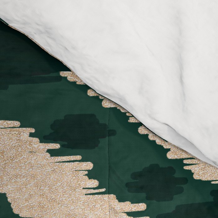 Bohemian Gold Forest Green Ikat Pattern Comforter Gallery Image 4
