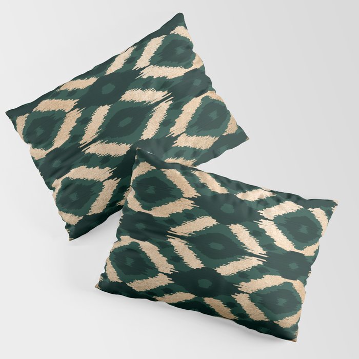 Bohemian Gold Forest Green Ikat Pattern Pillow Sham Gallery Image 3