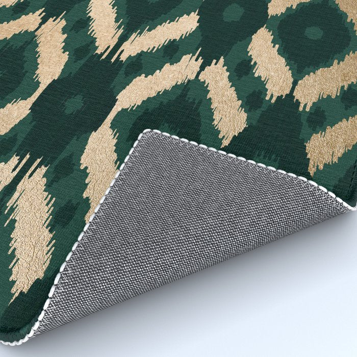 Bohemian Gold Forest Green Ikat Pattern Rug Gallery Image 4