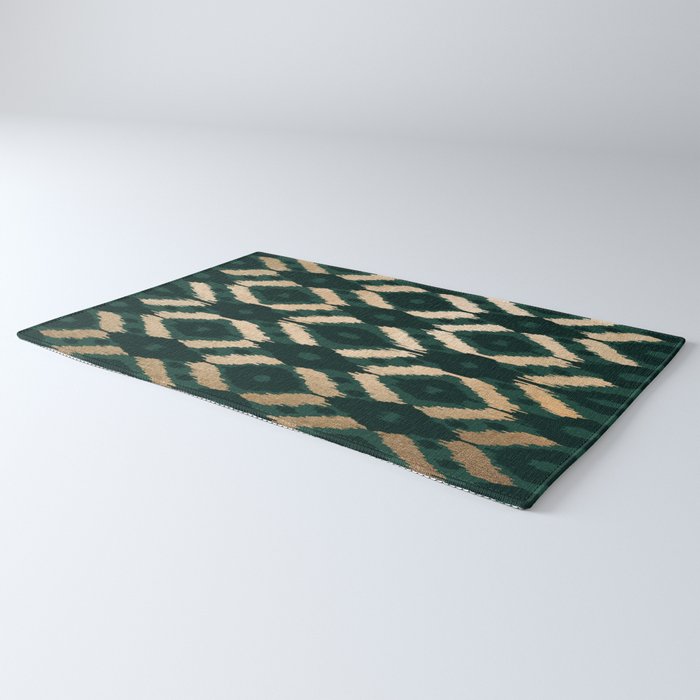 Bohemian Gold Forest Green Ikat Pattern Rug Gallery Image 3