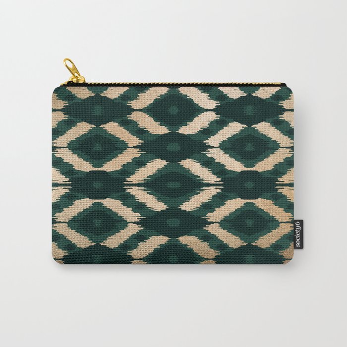 Bohemian Gold Forest Green Ikat Pattern Carry All Pouch Gallery Image 1
