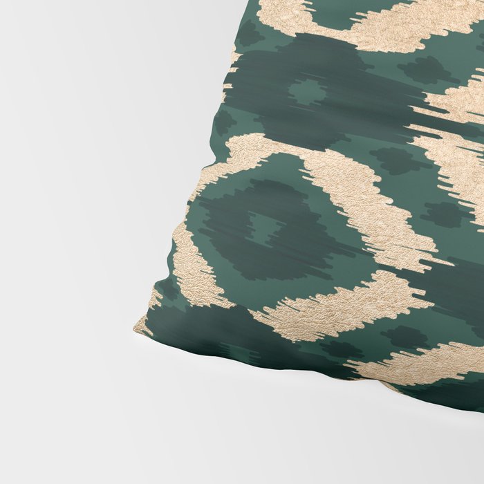 Bohemian Gold Forest Green Ikat Pattern Pillow Sham Gallery Image 4
