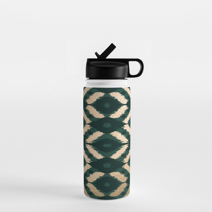 Bohemian Gold Forest Green Ikat Pattern Water Bottle Gallery Image 1