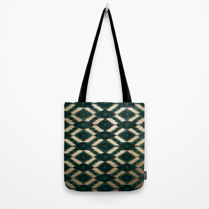 Bohemian Gold Forest Green Ikat Pattern Tote Bag Gallery Image 2