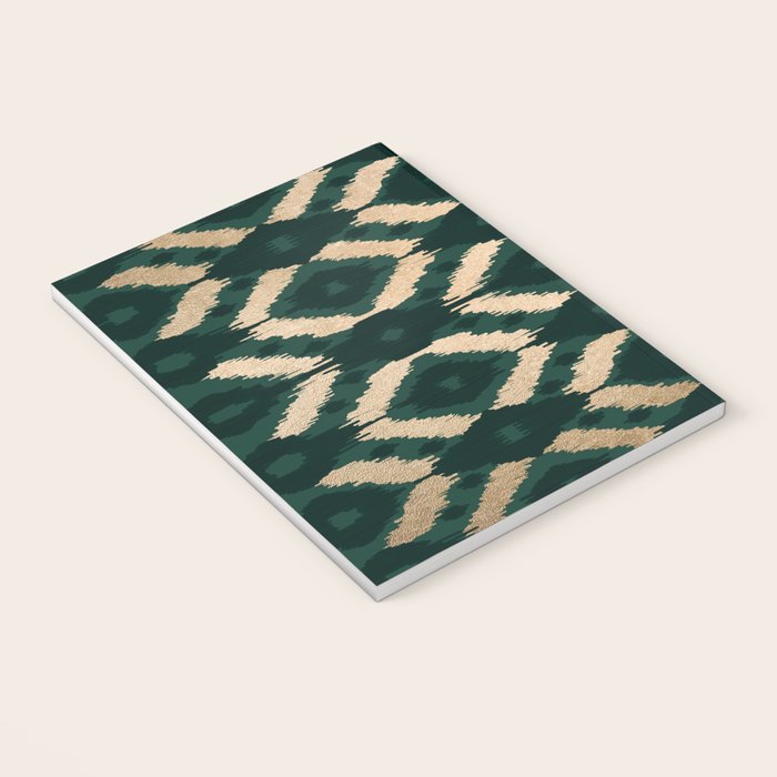 Bohemian Gold Forest Green Ikat Pattern Notebook Gallery Image 3
