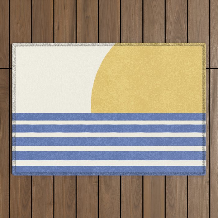 Beach Horizon Lines gold blue Outdoor Rug Gallery Image 1