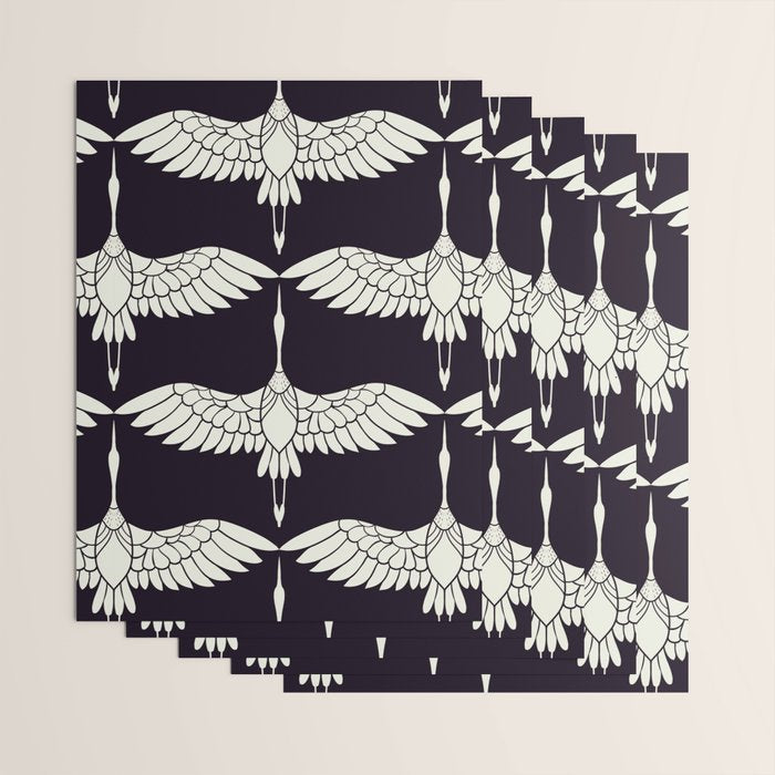 Japanese Crane Ornate Art Deco Black & White Pattern Wrapping Paper Gallery Image 3