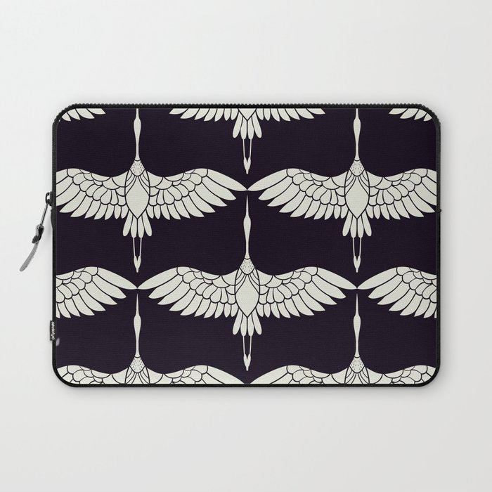 Japanese Crane Ornate Art Deco Black & White Pattern Laptop Sleeve Gallery Image 1