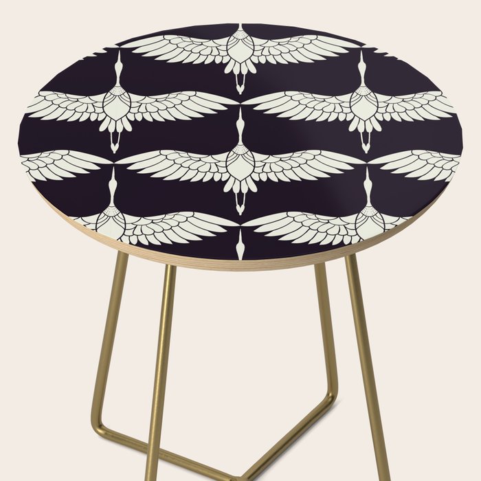 Japanese Crane Ornate Art Deco Black & White Pattern Side Table Gallery Image 2
