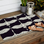 Japanese Crane Ornate Art Deco Black & White Pattern Outdoor Rug Gallery Image 2