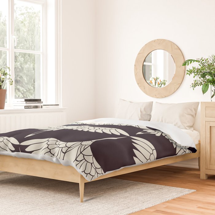 Japanese Crane Ornate Art Deco Black & White Pattern Duvet Cover Gallery Image 2