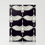 Japanese Crane Ornate Art Deco Black & White Pattern Stationery Card Gallery Image 2