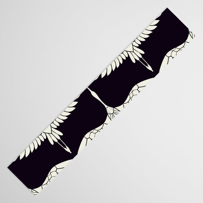 Japanese Crane Ornate Art Deco Black & White Pattern Table Runner Gallery Image 3