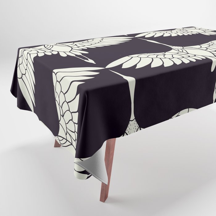Japanese Crane Ornate Art Deco Black & White Pattern Tablecloth Gallery Image 1