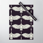 Japanese Crane Ornate Art Deco Black & White Pattern Wrapping Paper Gallery Image 1