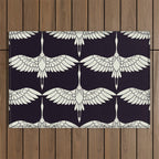 Japanese Crane Ornate Art Deco Black & White Pattern Outdoor Rug Gallery Image 1
