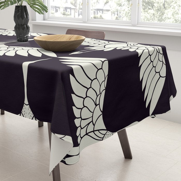 Japanese Crane Ornate Art Deco Black & White Pattern Tablecloth Gallery Image 3