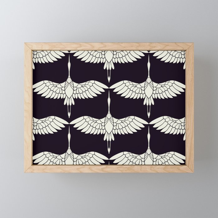 Japanese Crane Ornate Art Deco Black & White Pattern Mini Art Print Gallery Image 1