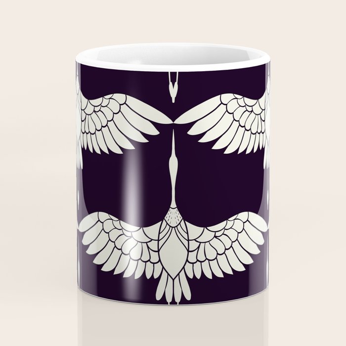 Japanese Crane Ornate Art Deco Black & White Pattern Coffee Mug Gallery Image 4