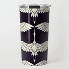 Japanese Crane Ornate Art Deco Black & White Pattern Travel Mug Gallery Image 1