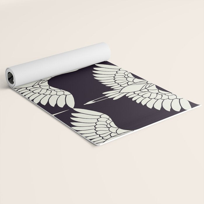 Japanese Crane Ornate Art Deco Black & White Pattern Yoga Mat Gallery Image 2